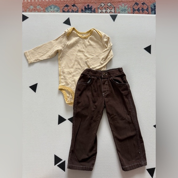Little Rebels|Baby gender neutral outfit,brown cargo pants & stripe bodysuit••• - Picture 2 of 7
